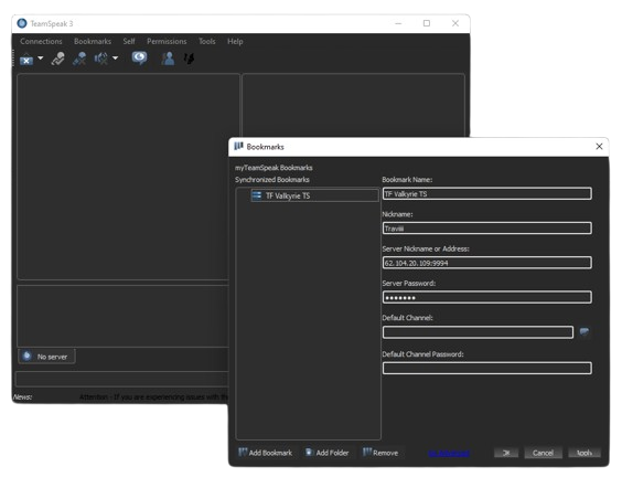 A screenshot showing Teamspeak 3 configuration